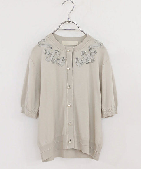 cotton nylon code embroidery knit cardigan