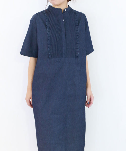 tuck frill cocoon denim one-piece