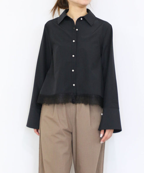 <9/4発売>pearl hem lace flare shirt