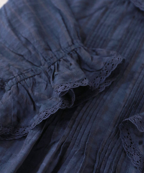 sheer check raffle collar blouse