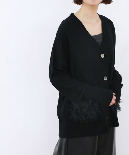 【SOI-MeME】sheer fringe high gauge cardigan