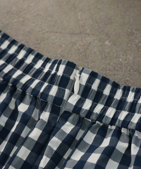 gingham check embroidery skirt