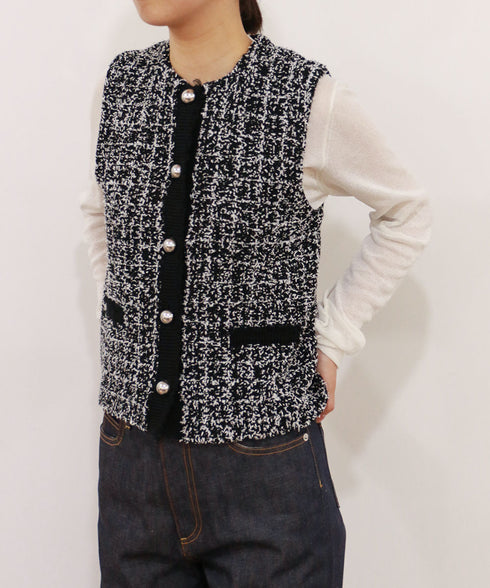 【予約】tweed knit fringe vest