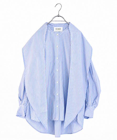 【SOI-MeME】stripe embroidery tie blouse