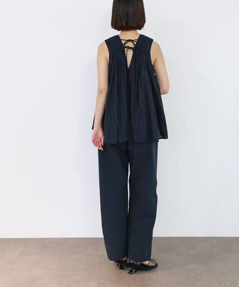 sheer check 2way gathered blouse