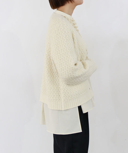 wool cotton aran knit cardigan