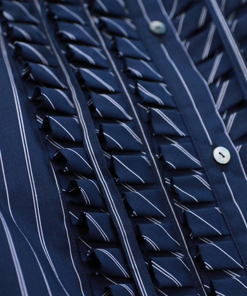 tuck frill strip blouse