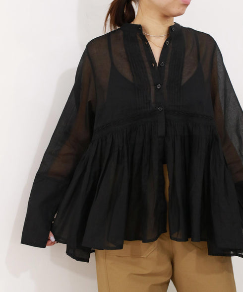 sheer starched cotton lace flare blouse