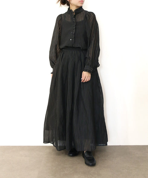 sheer velour volume sleeve blouse