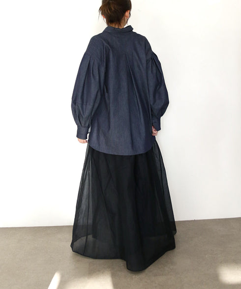 <8/28発売>denim tuck frill modern volume shirt
