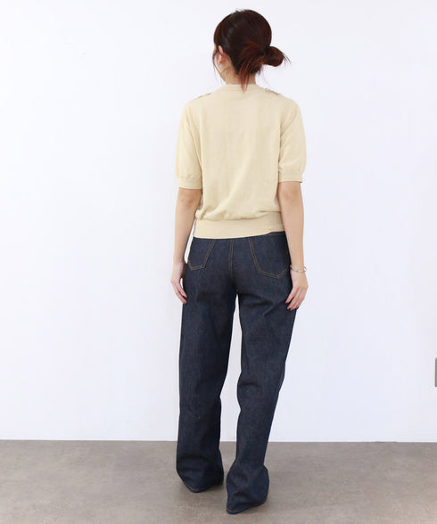 cotton nylon code embroidery knit cardigan