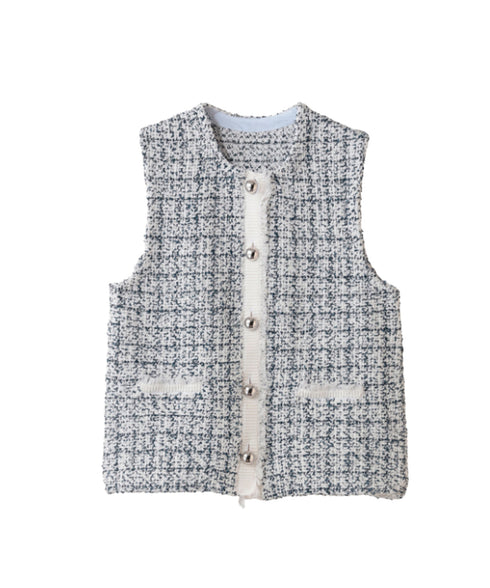 【SOI-MeME】tweed knit fringe vest