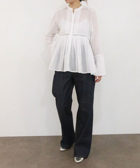 sheer starched cotton lace flare blouse