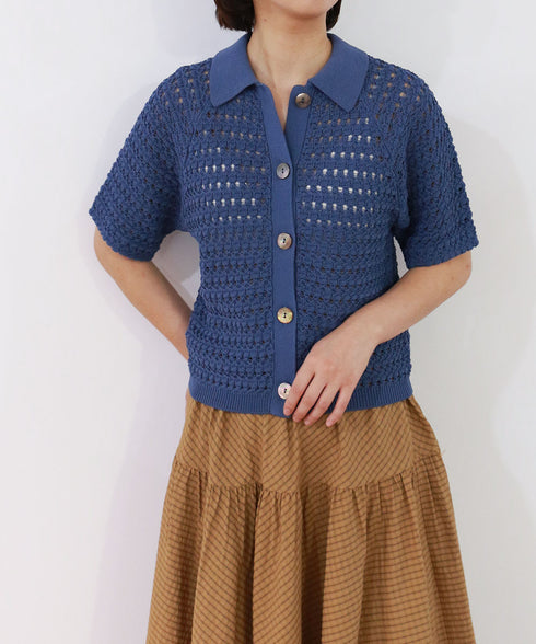 crochet polo knit cardigan