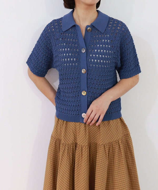 crochet polo knit cardigan