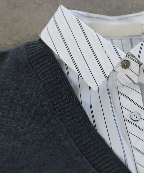 striped shirt layered knit top