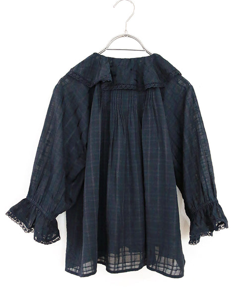 sheer check raffle collar blouse