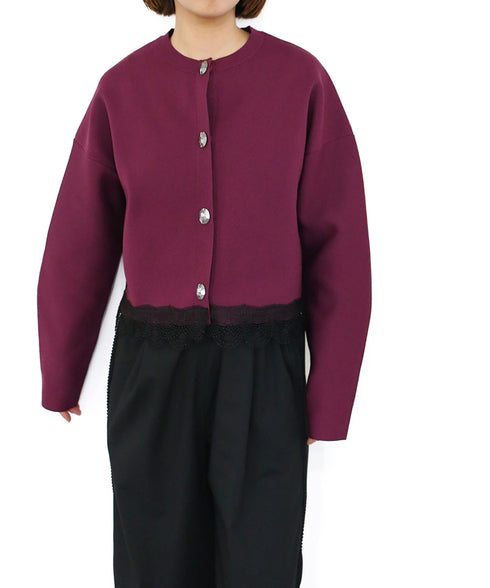 10/16発売予定 polyester milano rib scallop-lace hem cardigan