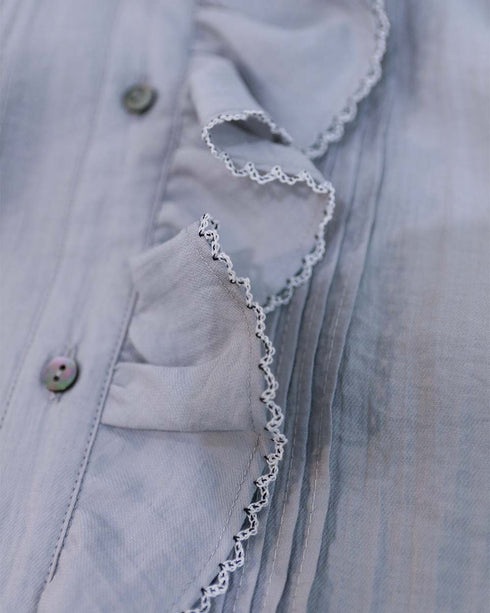 picot raffle collar tuck blouse
