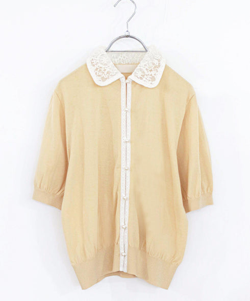 cotton nylon lace color knit cardigan