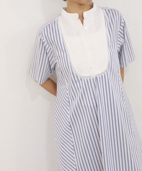 pin tuck bosom embroidery one-piece