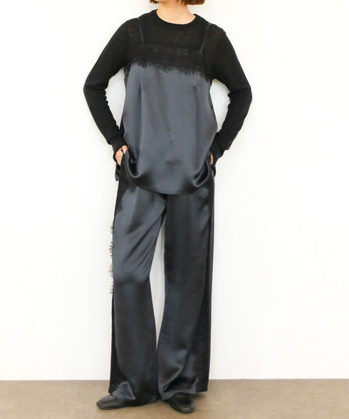 【SOI-MeME】eyelash lace satin drawstring pants