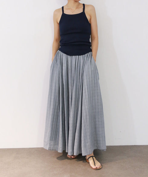 sheer check tuck gather skirt