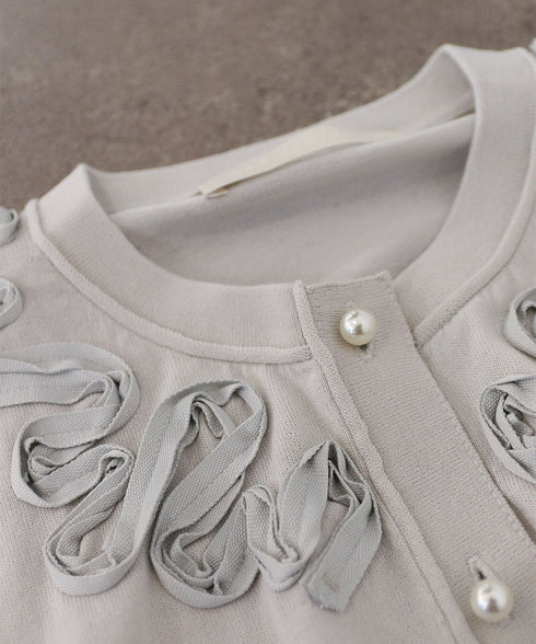 cotton nylon code embroidery knit cardigan