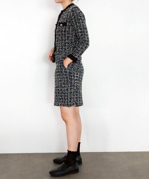 【SOI-MeME】tweed knit fringe jacket