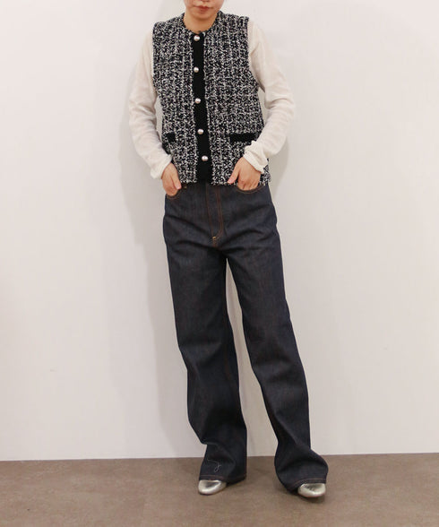 【SOI-MeME】tweed knit fringe vest