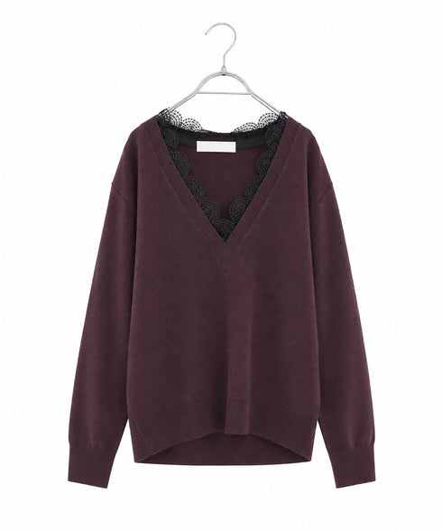 14G wool layered scallop-lace top