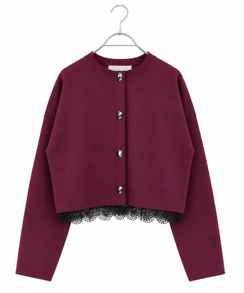 10/16発売予定 polyester milano rib scallop-lace hem cardigan