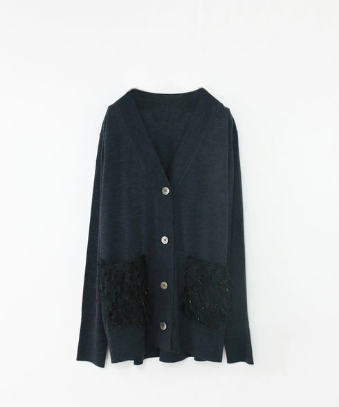 【SOI-MeME】sheer fringe high gauge cardigan