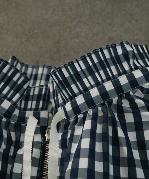 gingham check pleats frill blouson
