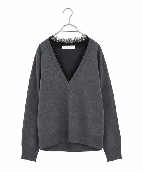 14G wool layered scallop-lace top