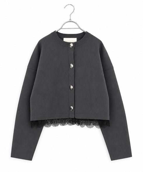10/16発売予定 polyester milano rib scallop-lace hem cardigan