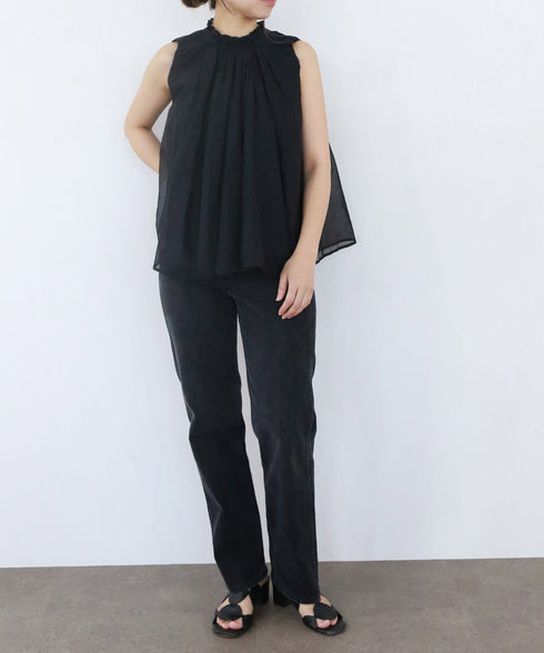 sheer starched cotton gather blouse