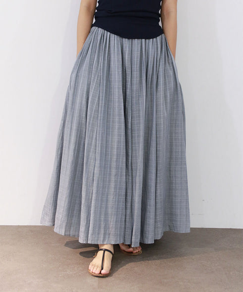 sheer check tuck gather skirt