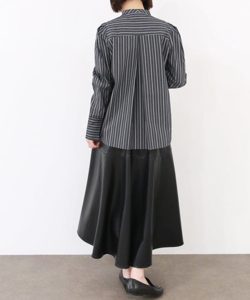 tuck frill strip blouse