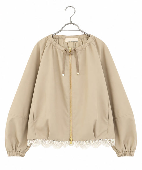 scallop-lace hem twill blouson