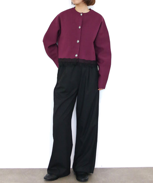 10/16発売予定 polyester milano rib scallop-lace hem cardigan