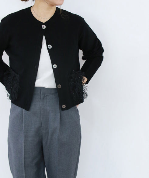 【SOI-MeME】sheer fringe cocoon cardigan