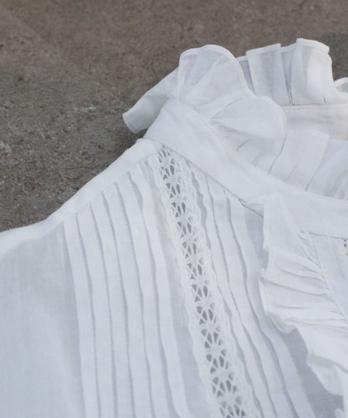 sheer starched cotton lace frilled blouse