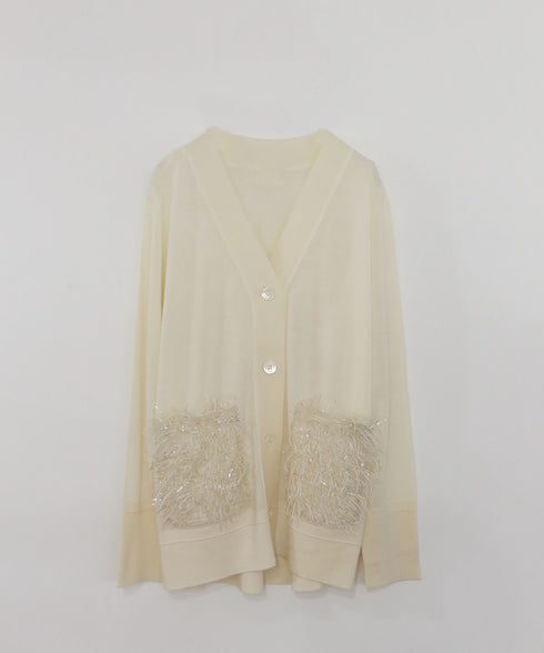 【SOI-MeME】sheer fringe high gauge cardigan