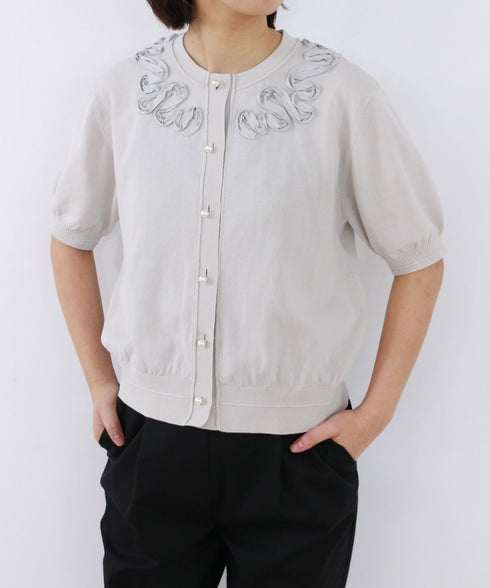 cotton nylon code embroidery knit cardigan