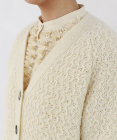 wool cotton aran knit cardigan