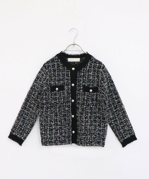 【SOI-MeME】tweed knit fringe jacket