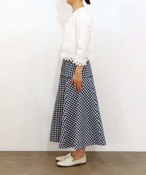 gingham check embroidery skirt