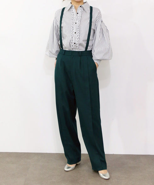 【SOI-MeME】suspenders tucked curve pants