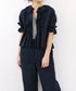 sheer check raffle collar blouse